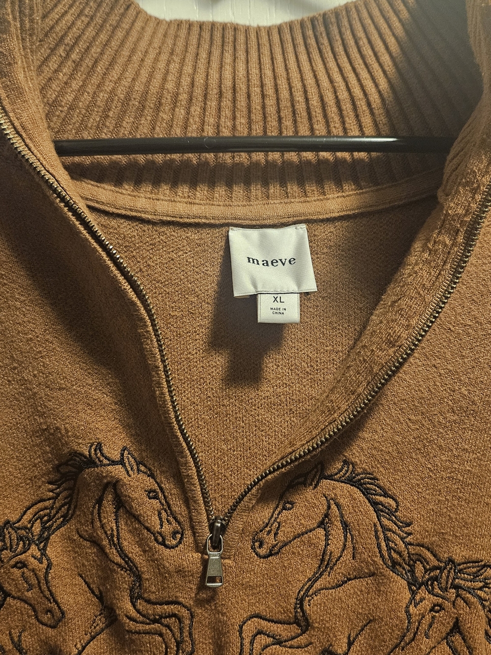 Anthropologie- Maeve brand Horse-Print Half-Zip Sweater Top - Picture 3 of 4